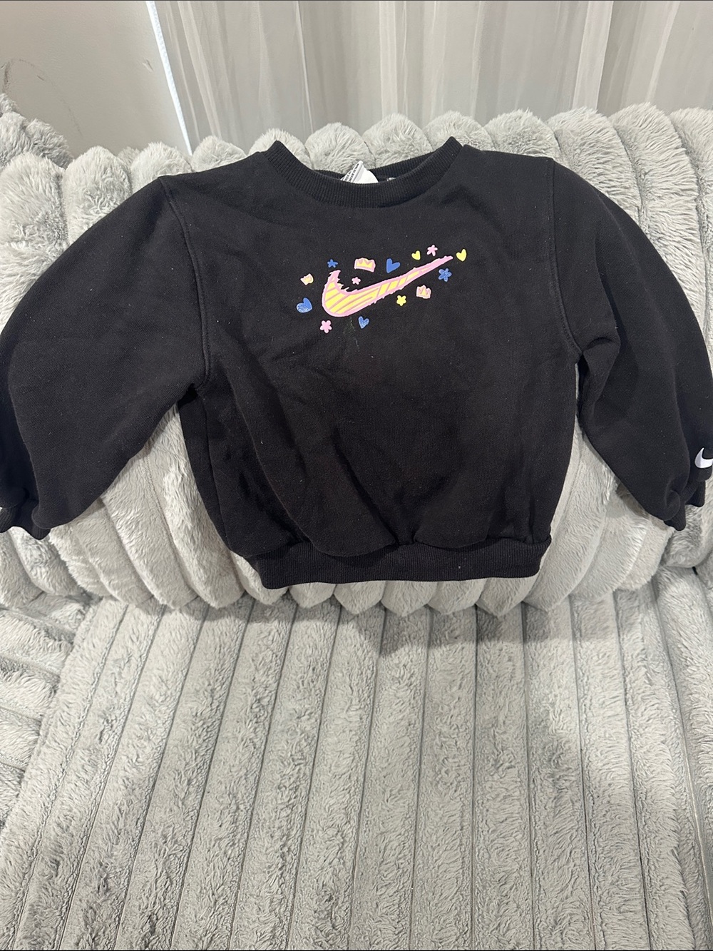 Nike Black Kids Pullover Sweatshirt with Pastel Rainbow Swoosh